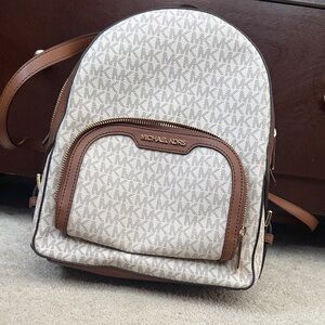 Michael Kors Beige and Brown Logo Backpack